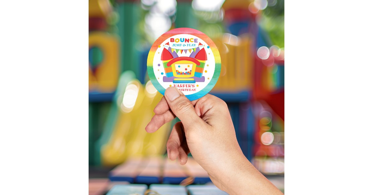 Bounce Sticker Bounce House Birthday Rainbow Classic Round Sticker | Zazzle
