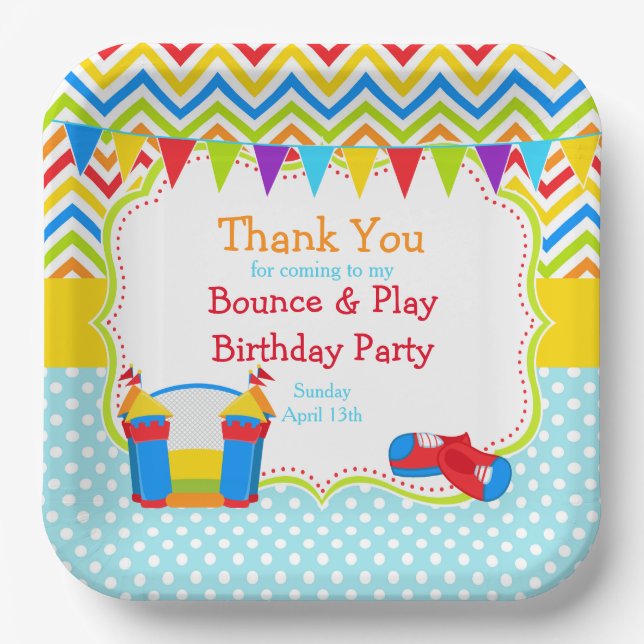 Bounce House Bouncy Castle Birthday Party Paper Plates (Front)