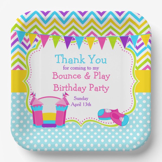 Bounce House Bouncy Castle Birthday Party Paper Plates (Front)