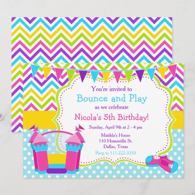 Bounce House Bouncy Castle Birthday Pink Invitation (Front/Back)