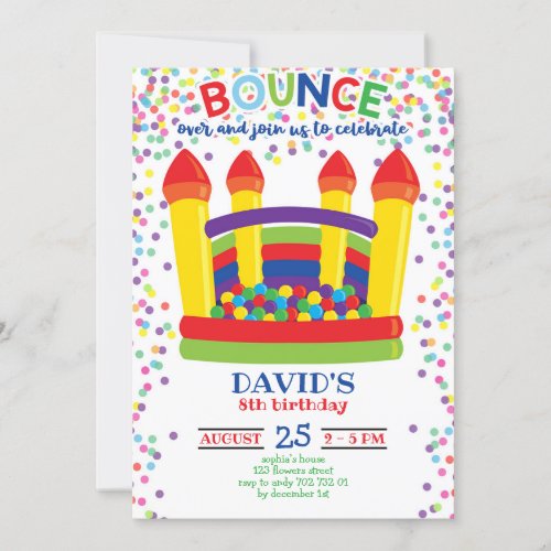 Bounce House Colorful Boy Birthday Party Invitation