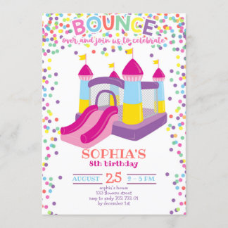 Bounce House Colorful Girl Rainbow Birthday Party Invitation