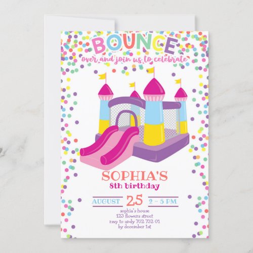 Bounce House Colorful Girl Rainbow Birthday Party Invitation