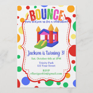 Bounce House Colorful Rainbow Birthday Party Invitation