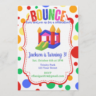 Bounce House Colorful Rainbow Birthday Party  Invitation