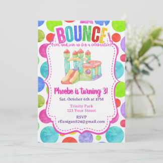Bounce House Colorful Rainbow Birthday Party  Invitation