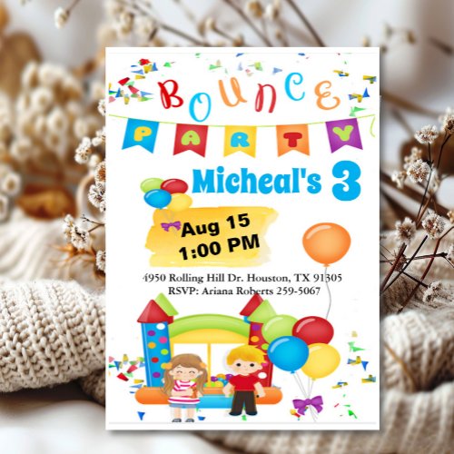 Bounce House Fun Colorful Birthday Party  Invitati Invitation