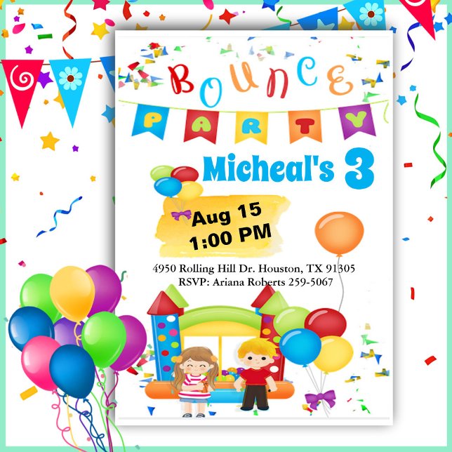 Bounce House Fun Colorful Birthday Party  Invitati Invitation (Creator Uploaded)