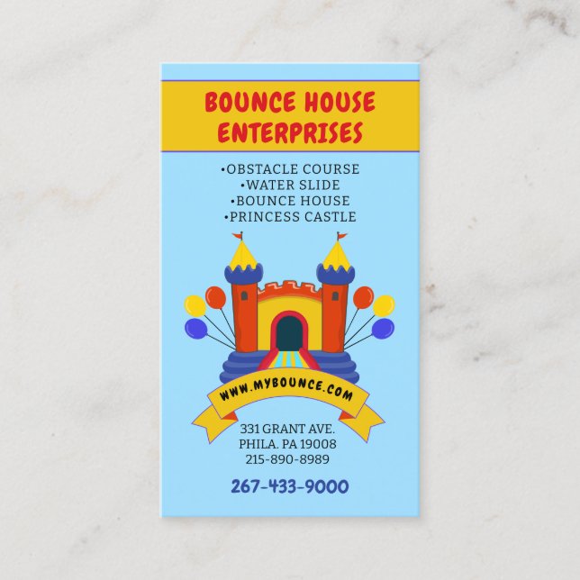 BOUNCE HOUSE INFLATABLES PARTY BIRTHDAY BUSINESS CARD (Front)
