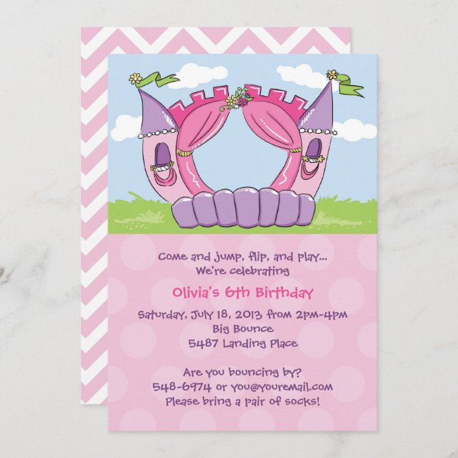 Bounce House Invitations : Princess Birthday Party (Front/Back)