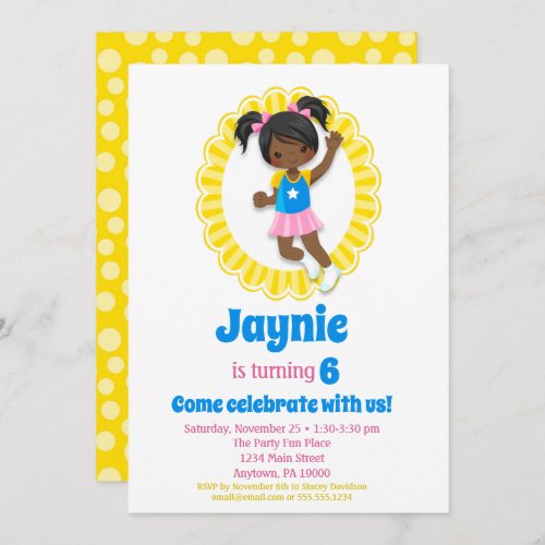 Bounce House Jump African American Girl Birthday Invitation