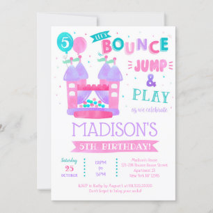 Bounce House Jump Birthday Invitations for girl