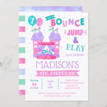 Bounce House Jump Birthday Invitations For Girl by SugarPlumPaperie at Zazzle