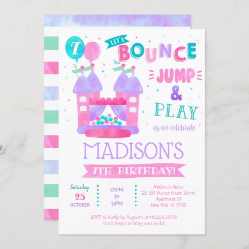 Bounce House Jump Birthday Invitations for girl