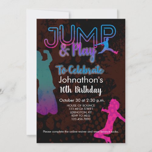 Bounce House Jump Party Trampoline Park Birthday Invitation