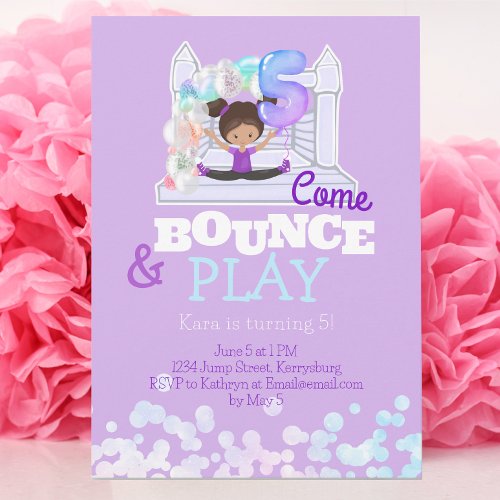 Bounce House Jump Play Fifth Birthday Invitation