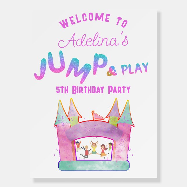 Bounce House Jump Play Gymnastics Kid Welcome Sign (Front)