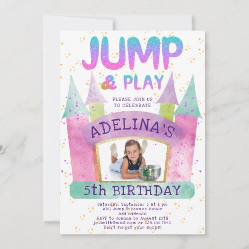 Bounce House Jump Play Gymnastics Kids Birthday Invitation