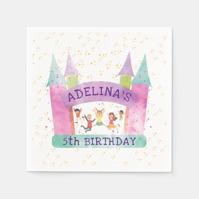 Bounce House Jump Play Gymnastics Kids Birthday Napkins (Front)