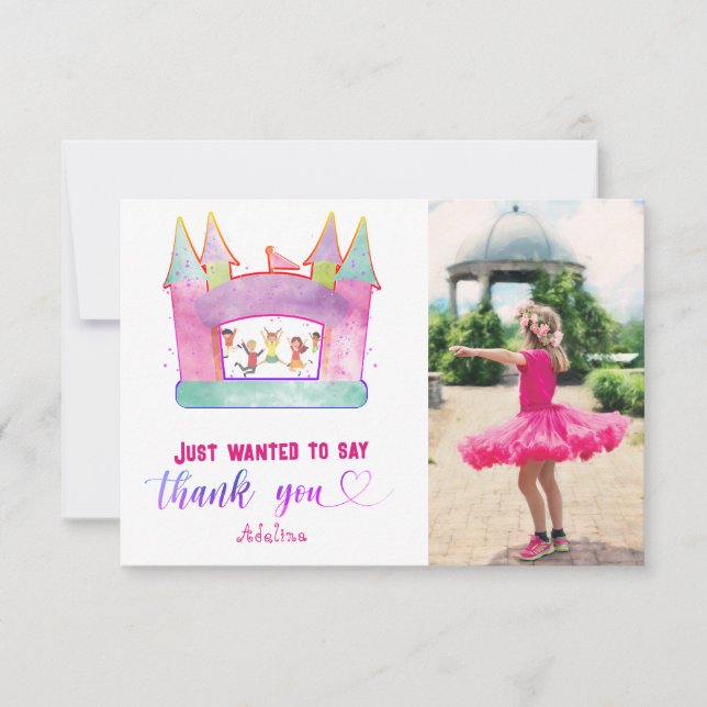 Bounce House Jump Play Gymnastics Kids Birthday Thank You Card (Front)
