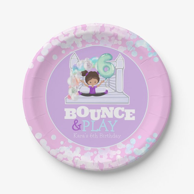 Bounce House Jump Play Sixth Birthday  Paper Plates (Front)