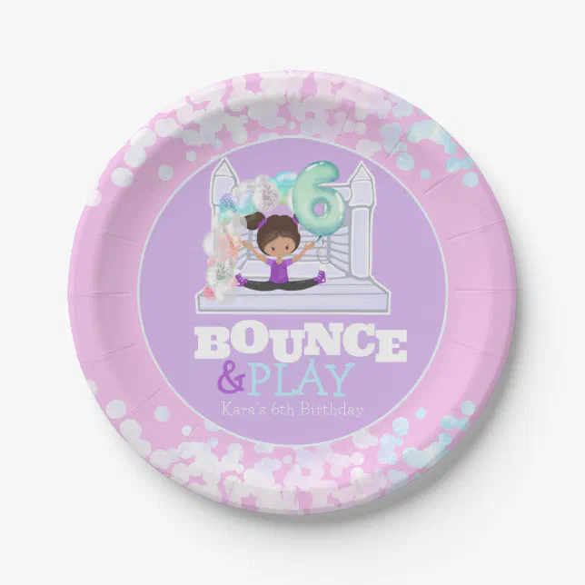 Bounce House Jump Play Sixth Birthday Paper Plates | Zazzle