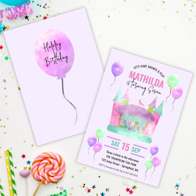 Bounce House Jump Trampoline Girl Birthday Party Invitation (Bounce House Jump Trampoline Girl Birthday Party Invitation)