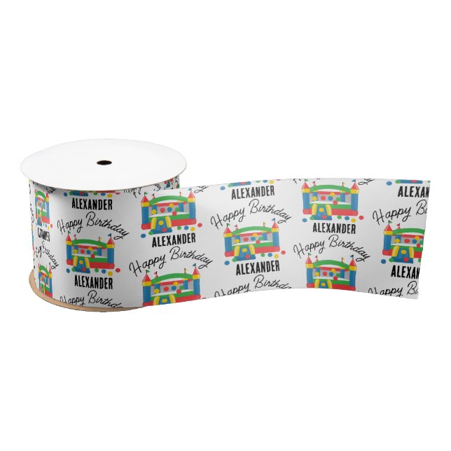 Bounce House Jumping Castle Ball Kids Name Satin Ribbon (Spool)