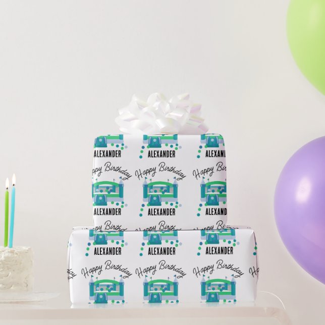 Bounce House Jumping Castle Birthday Name Kids Boy Wrapping Paper (Party Gifts)