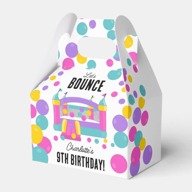 Bounce House Jumping Castle Girls Birthday Party Favor Boxes (Front Side)