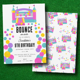 Bounce House Jumping Castle Girls Birthday Party Invitation