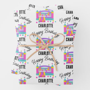 Bounce House Jumping Castle Girls Birthday Party Wrapping Paper Sheets