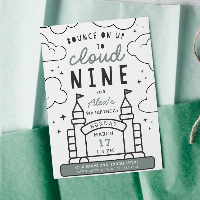 Bounce House Kids 9th Birthday Party Invitation (Creator Uploaded)