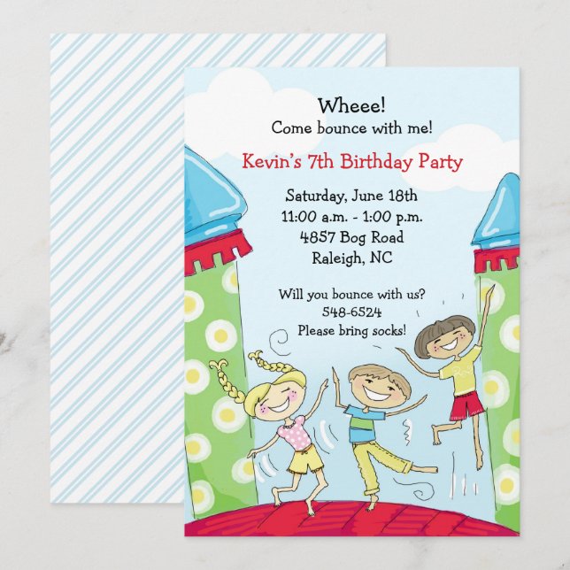 Bounce House Party Invitations: Green Boys Bouncy Invitation (Front/Back)