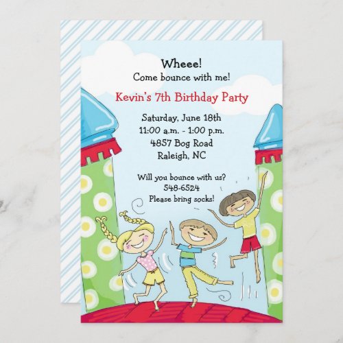 Bounce House Party Invitations Green Boys Bouncy Invitation