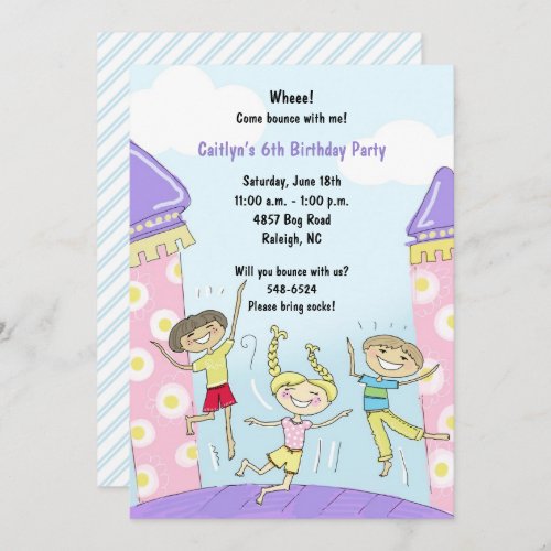 Bounce House Party Invitations Pink Girls Invitation