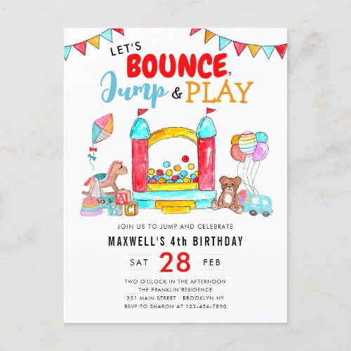 Bounce Jump Play Kids Trampoline Park Birthday Postcard