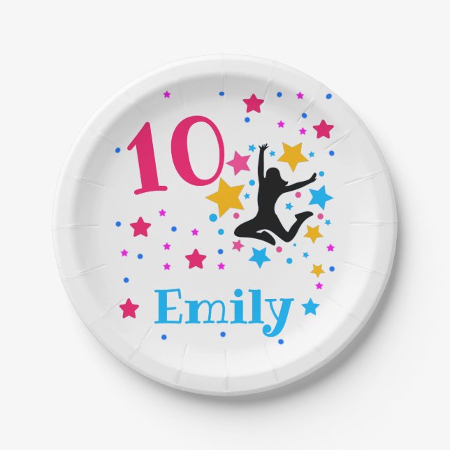 Bounce Jump Trampoline Birthday Girl Party   Paper Plates (Front)