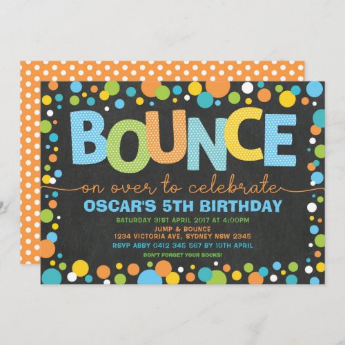 Bounce  Jump Trampoline Party Birthday Chalkboard Invitation