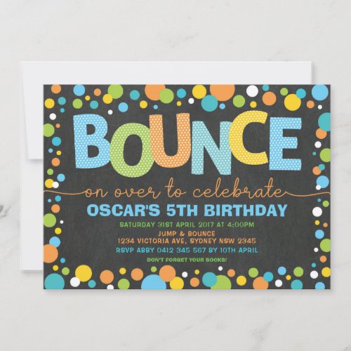Bounce  Jump Trampoline Party Birthday Chalkboard Invitation