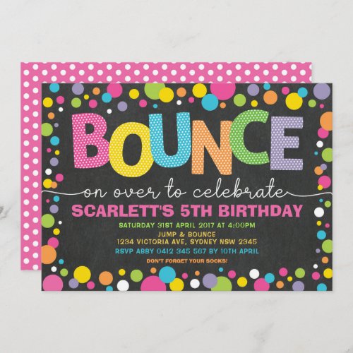 Bounce Jump Trampoline Party Birthday Girl Invitation