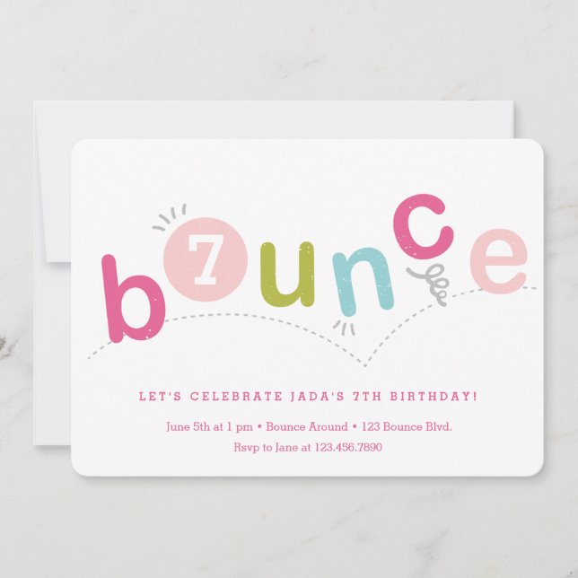 Bounce kids age birthday party invitation (Front)
