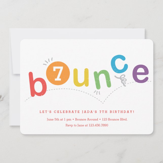 Bounce kids age birthday party invitation (Front)