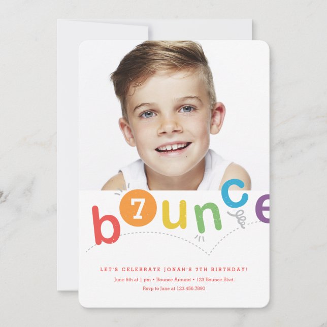 Bounce kids colorful birthday party invitation (Front)