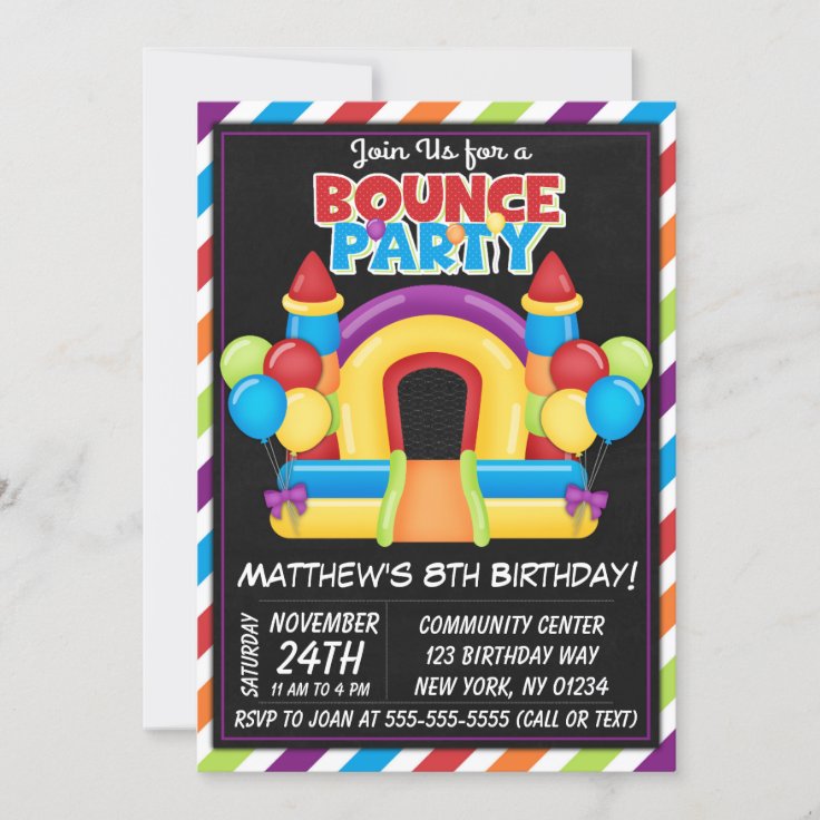Bounce Party Invitation Kids Bounce Birthday Party Zazzle