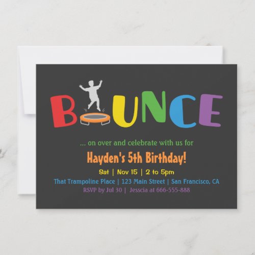Bounce Trampoline Kids Birthday Party Invitations