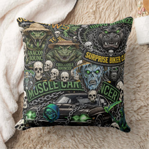 Bouncer Club Muscle Car Collage Throw Pillow Bik