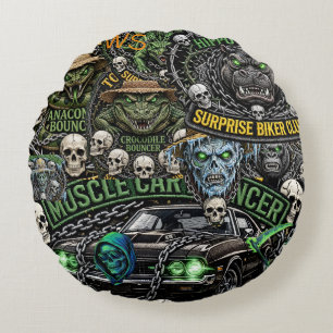 Bouncer Club Muscle Car Collage Throw Pillow Bik