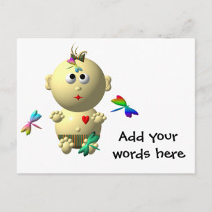 BOUNCING BABY GIRL WITH 4 DRAGONFLIES POSTCARD