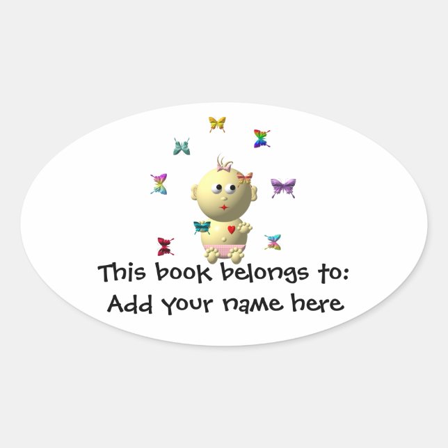 BOUNCING BABY GIRL WITH 9 BUTTERFLIES OVAL STICKER (Front)